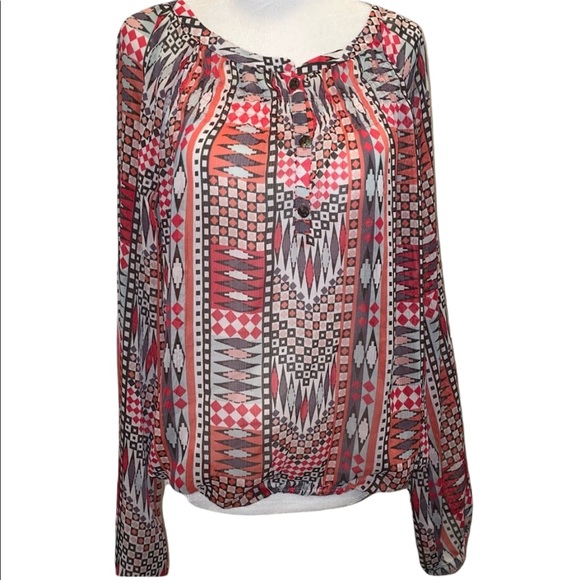 Sanctuary Tops - Sanctuary Aztec Print Long Sleeve Cinched Hem Top